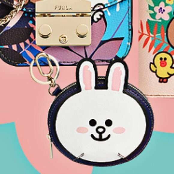 NWT! New Furla x LINE Friends leather Coin Case Charm -BROWN / CONY White Navy - Picture 7 of 13